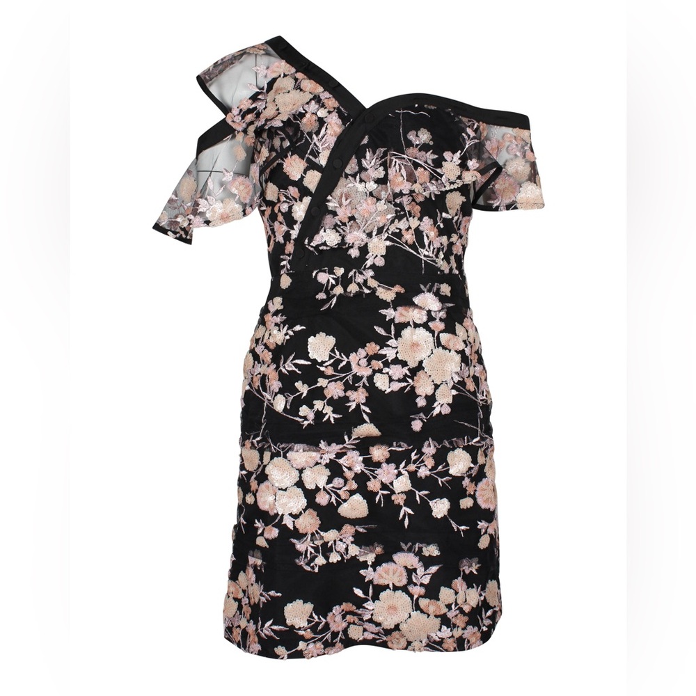 Self-Portrait Black Floral Off-Shoulder Mini Dress - Picture 3 of 10